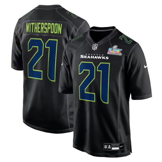 Men's Seattle Seahawks Devon Witherspoon Black Super Bowl LX Patch Carbon Fashion Game Jersey