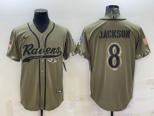 Men's Baltimore Ravens Lamar Jackson Olive 2022 Salute To Service Limited Jersey Joint Edition