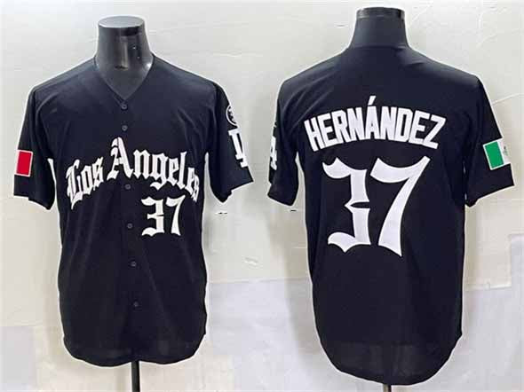Los Angeles Dodgers #37 Teoscar Hern������������ndez Black 2025 LA Gothic Style With Fernando Patch Vapor Premier Limited Stitched Baseball Jersey