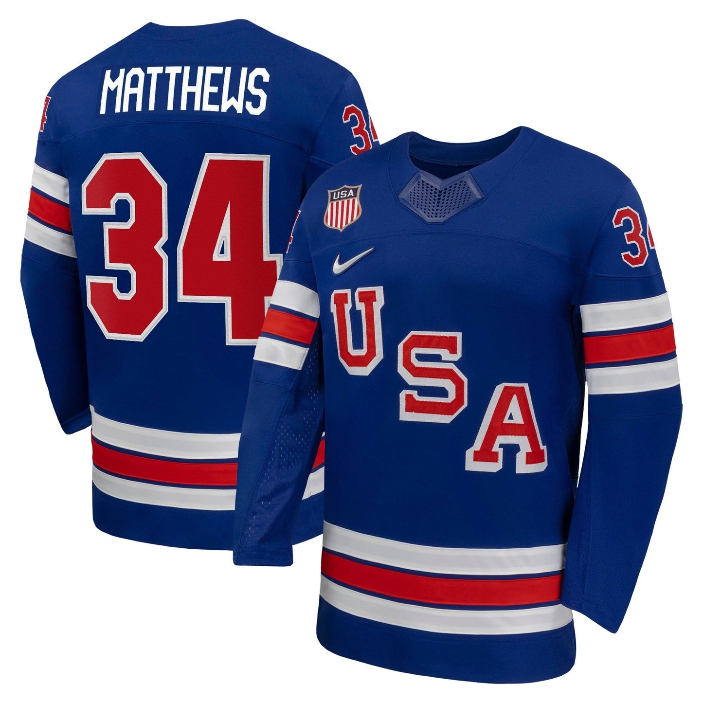Nike USA Hockey 2026 Home Supporter Edition Jersey  Auston Matthews #34  Royal Blue