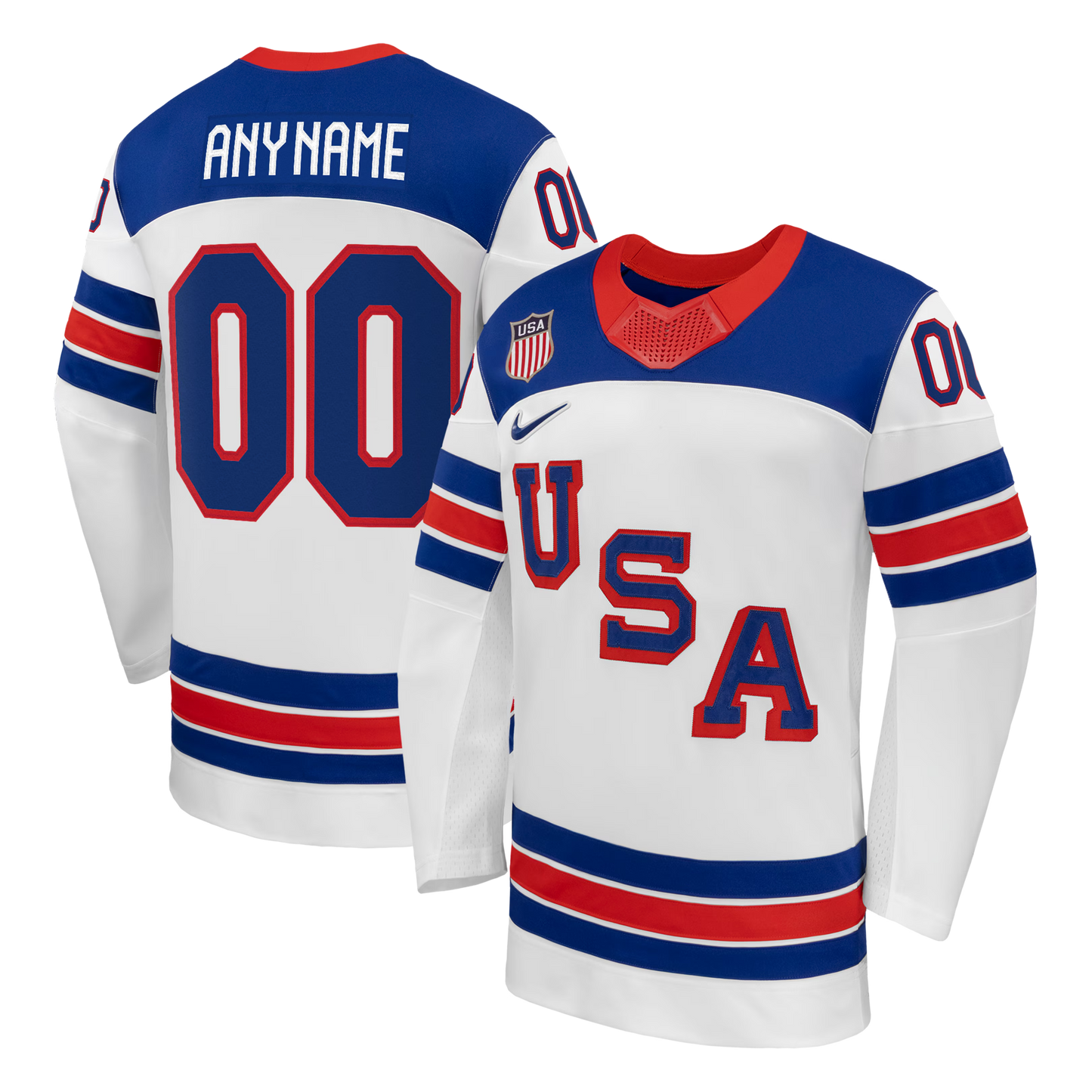 USA Hockey Nike 2026 Away Supporter Edition Custom Jersey  White/Blue/Red