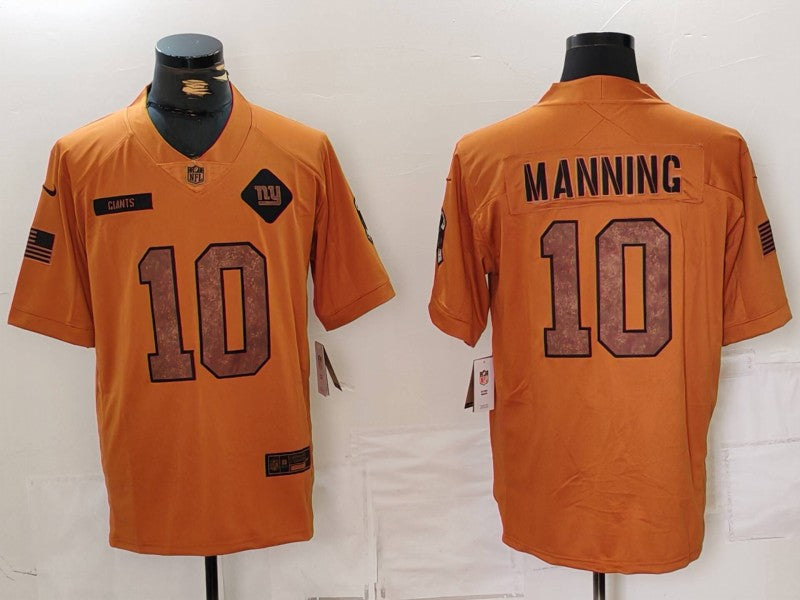 Men's New York Giants Eli Manning Brown 2023 Salute To Service Limited Jersey