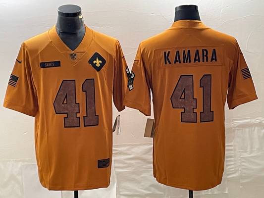 Men's New Orleans Saints Alvin Kamara Brown 2023 Salute To Service Retired Player Limited Jersey