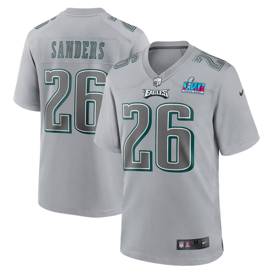 Men's Philadelphia Eagles Miles Sanders Gray Super Bowl LVII Patch Atmosphere Fashion Game Jersey