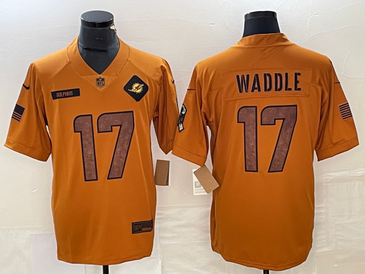 Men's Miami Dolphins Jaylen Waddle Brown 2023 Salute To Service Limited Jersey