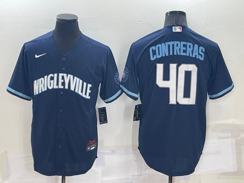 Men's Chicago Cubs Willson Contreras #40 Navy Replica Baseball Jersey1