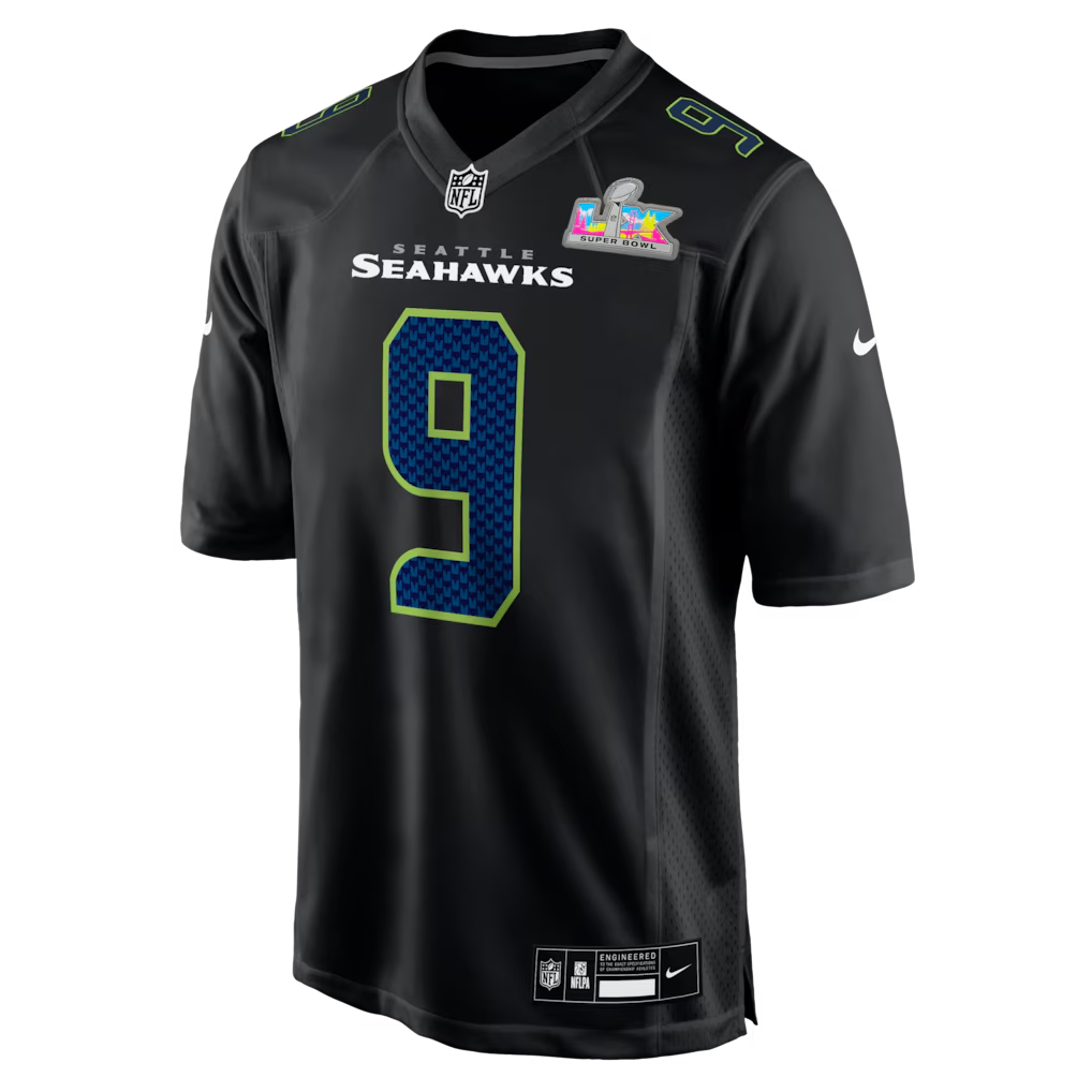 Men's Seattle Seahawks Kenneth Walker III Nike Black Super Bowl LX Patch Carbon Fashion Game Jersey