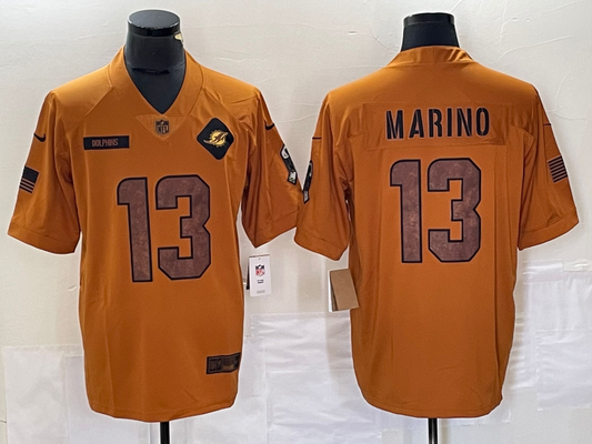 Men's Miami Dolphins Dan Marino Brown 2023 Salute To Service Retired Player Limited Jersey
