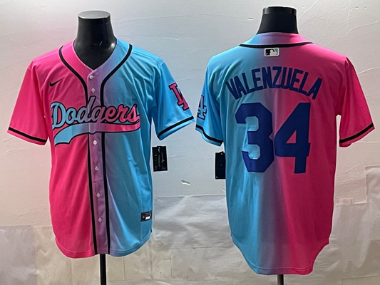 Men's Los Angeles Dodgers Fernando Valenzuela Pink/Blue Player Jersey