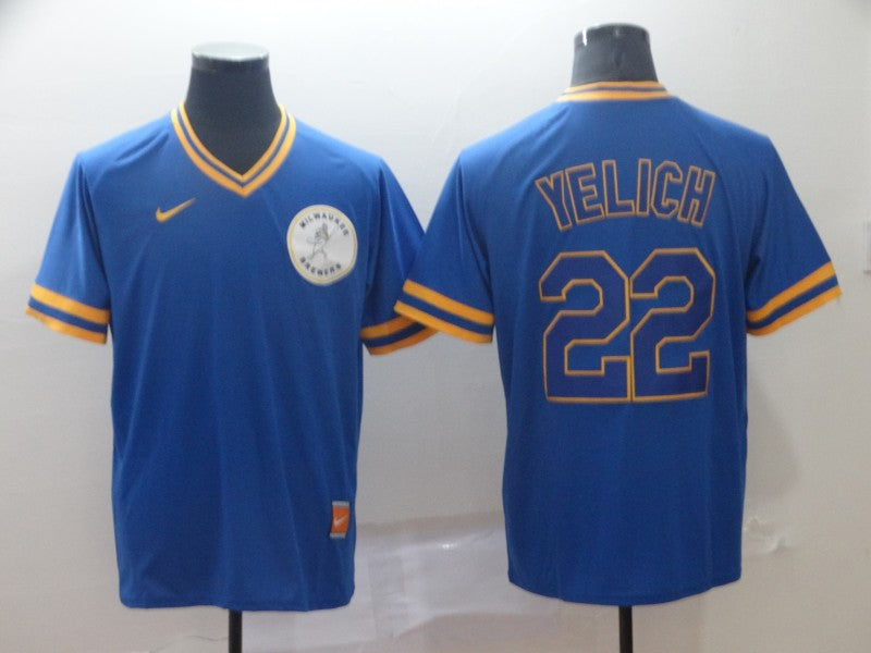 Men's Milwaukee Brewers Christian Yelich #22 MLB Blue Player Jersey1