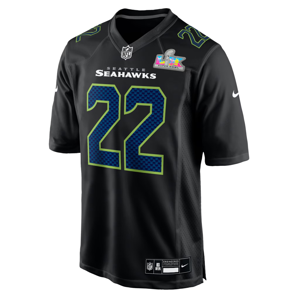 Men's Seattle Seahawks Rashid Shaheed Nike Black Super Bowl LX Patch Carbon Fashion Game Jersey
