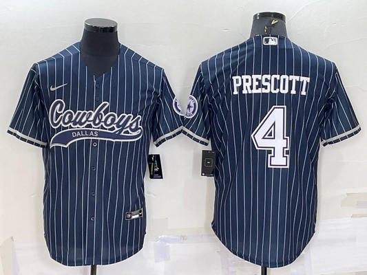Men's Dallas Cowboys Dak Prescott Navy Game Jersey Joint Edition