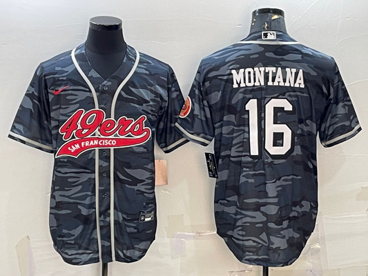Men's San Francisco 49ers Joe Montana Grey Camouflage Game Jersey Joint Edition