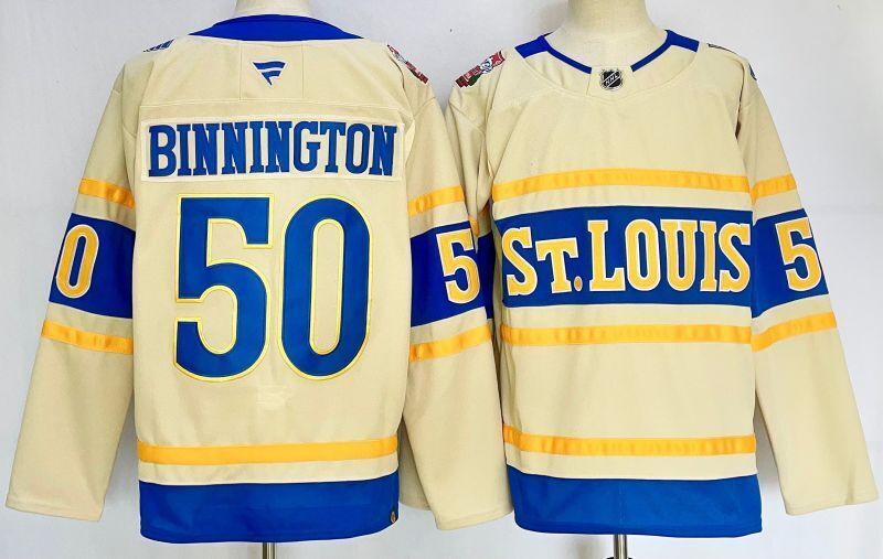 Men's St. Louis Blues Jordan Binnington Fanatics Cream Player Jersey