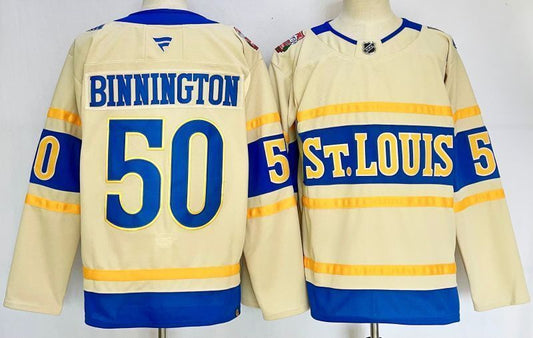 Men's St. Louis Blues Jordan Binnington Fanatics Cream Player Jersey