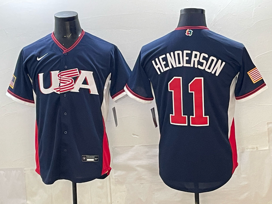 Men's USA Baseball Gunnar Henderson #11 Navy 2026 World Baseball Classic Stadium Jersey