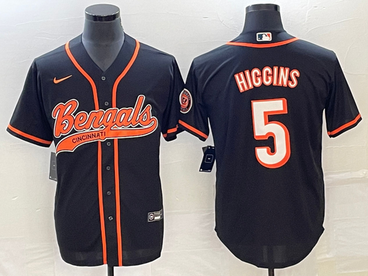 Men's Cincinnati Bengals Tee Higgins Black Fashion Game Jersey
