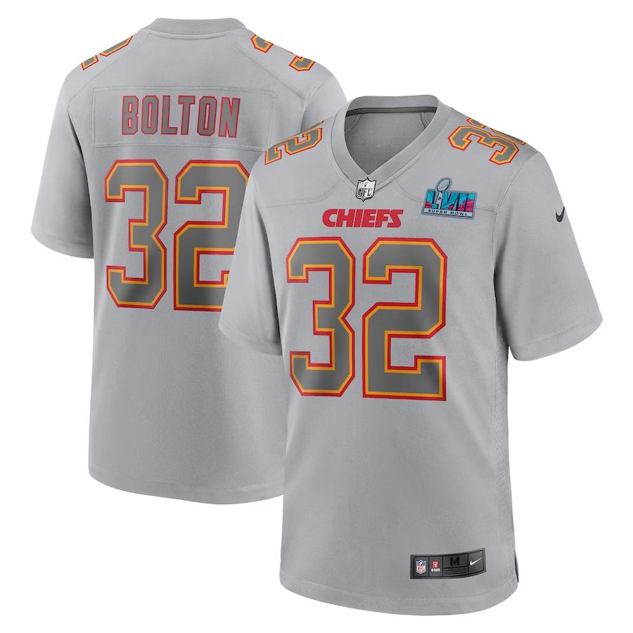 Men's Kansas City Chiefs Bolton Nike Gray Super Bowl LVII Patch Atmosphere Fashion Game Jersey