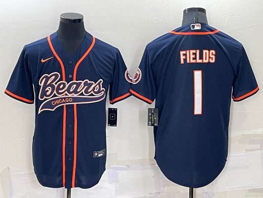 Men's Chicago Bears Justin Fields Navy Game Jersey Joint Edition