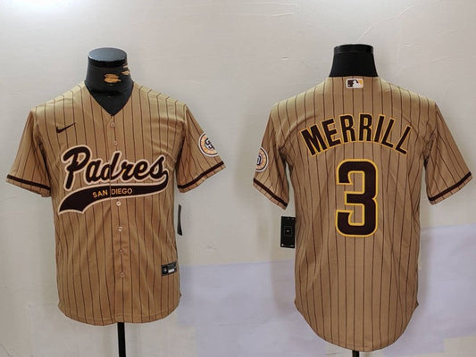 Men's San Diego Padres Jackson Merrill Tan Alternate Replica Player Jersey