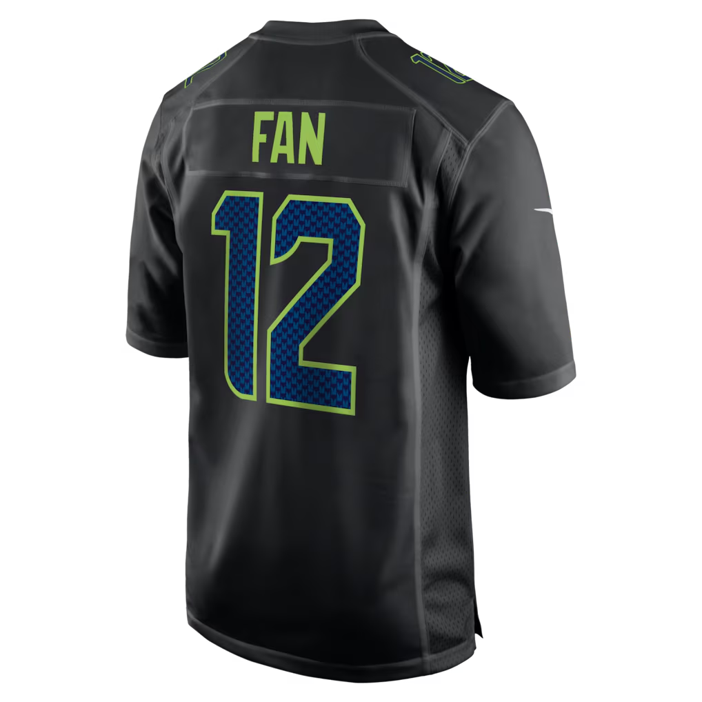 Men's Seattle Seahawks 12s Nike Black Super Bowl LX Patch Carbon Fashion Game Jersey