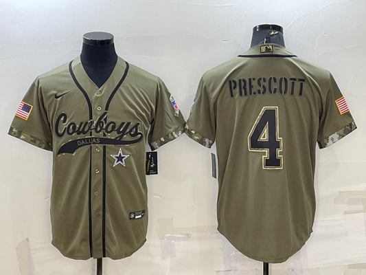 Men's Dallas Cowboys Dak Prescott Olive 2022 Salute To Service Limited Jersey Joint Edition