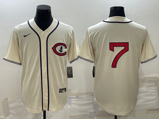 Men's Chicago Cubs Dansby Swanson Cream Player Name Jersey