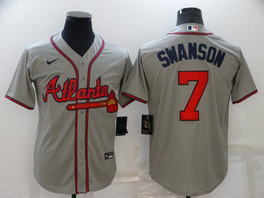 Men's Atlanta Braves Dansby Swanson Gray Replica Player Jersey
