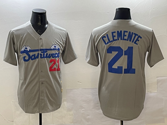 Men's Santurce Crabbers Roberto Clemente Gray Puerto Rico Baseball Jersey
