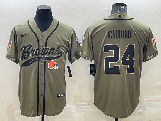 Men's Cleveland Browns Nick Chubb Olive 2022 Salute To Service Limited Player Jersey Joint Edition