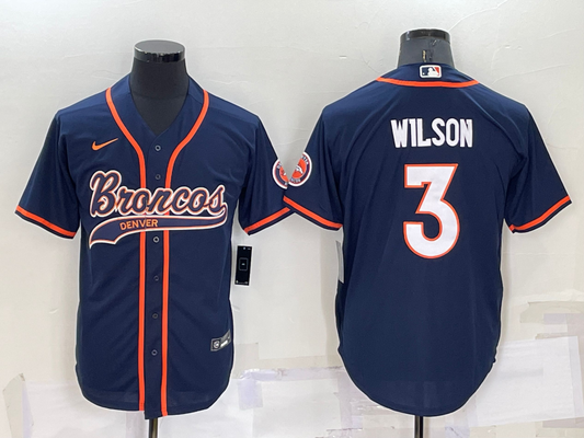 Men's Denver Broncos Russell Wilson Navy Game Jersey Joint Edition