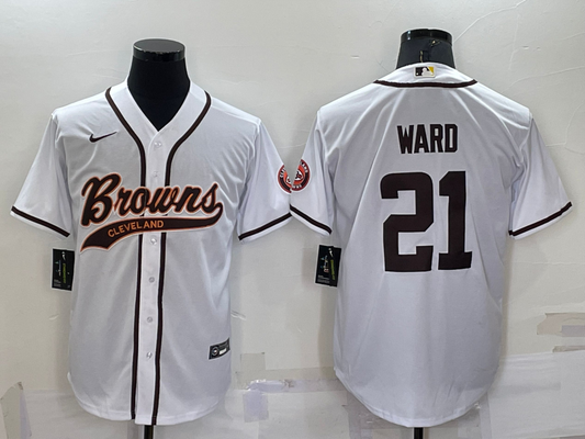 Men's Cleveland Browns Denzel Ward White Game Jersey Joint Edition