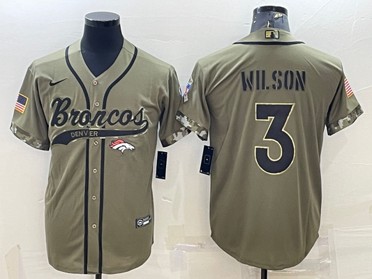 Men's Denver Broncos Russell Wilson Olive 2022 Salute To Service Limited Jersey Joint Edition